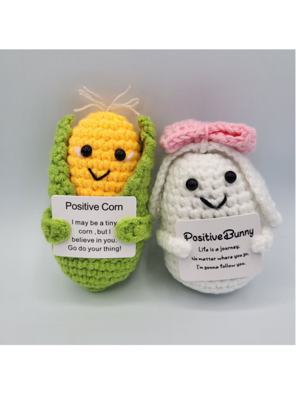 Cute "Positive Corn" & "Positive Bunny" Desk Decor Crochet Figures Set – NWOT